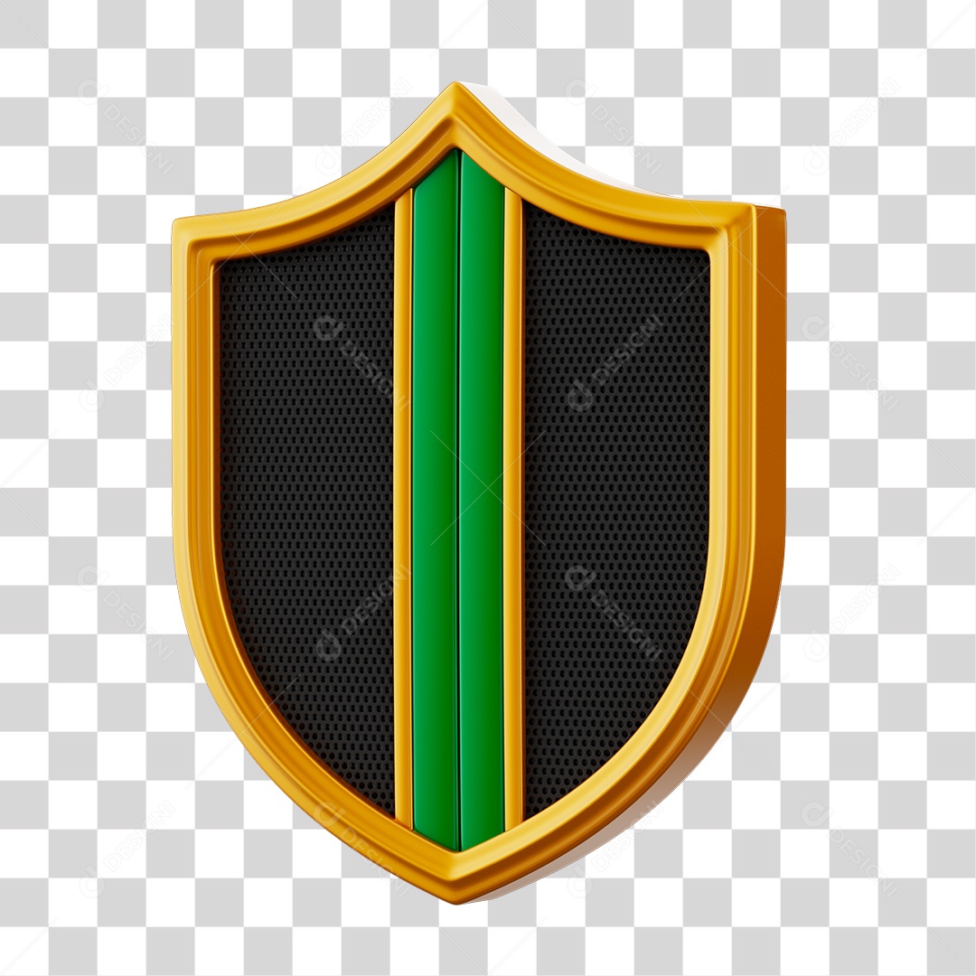 Elemento 3D Para Composição Brasão Preto Dourado e Verde PNG Transparente