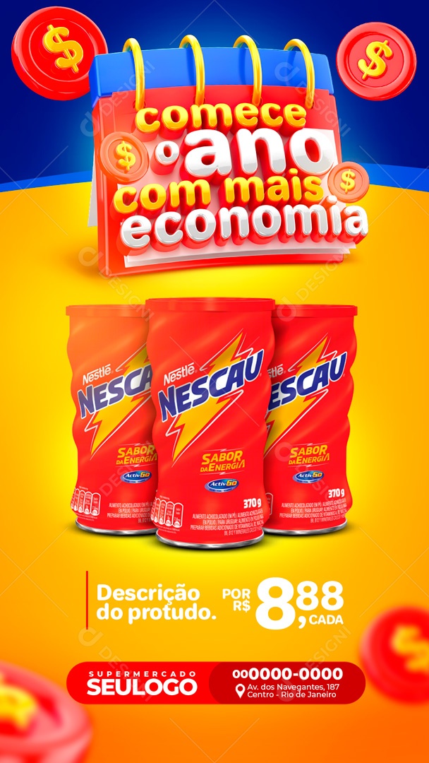 Encarte Stories Supermercado Comece O Ano Economizando Social Media PSD Editável