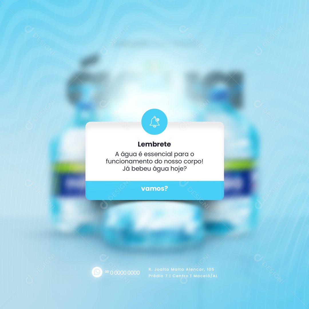 Lembrete Já Bebeu Água Hoje? Água Mineral Social Media PSD Editável