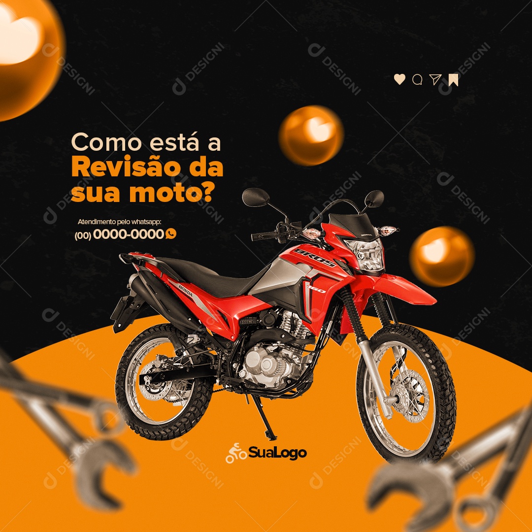 Como Está a Revisão da Sua Moto? Oficina Mecânica Social Media PSD Editável