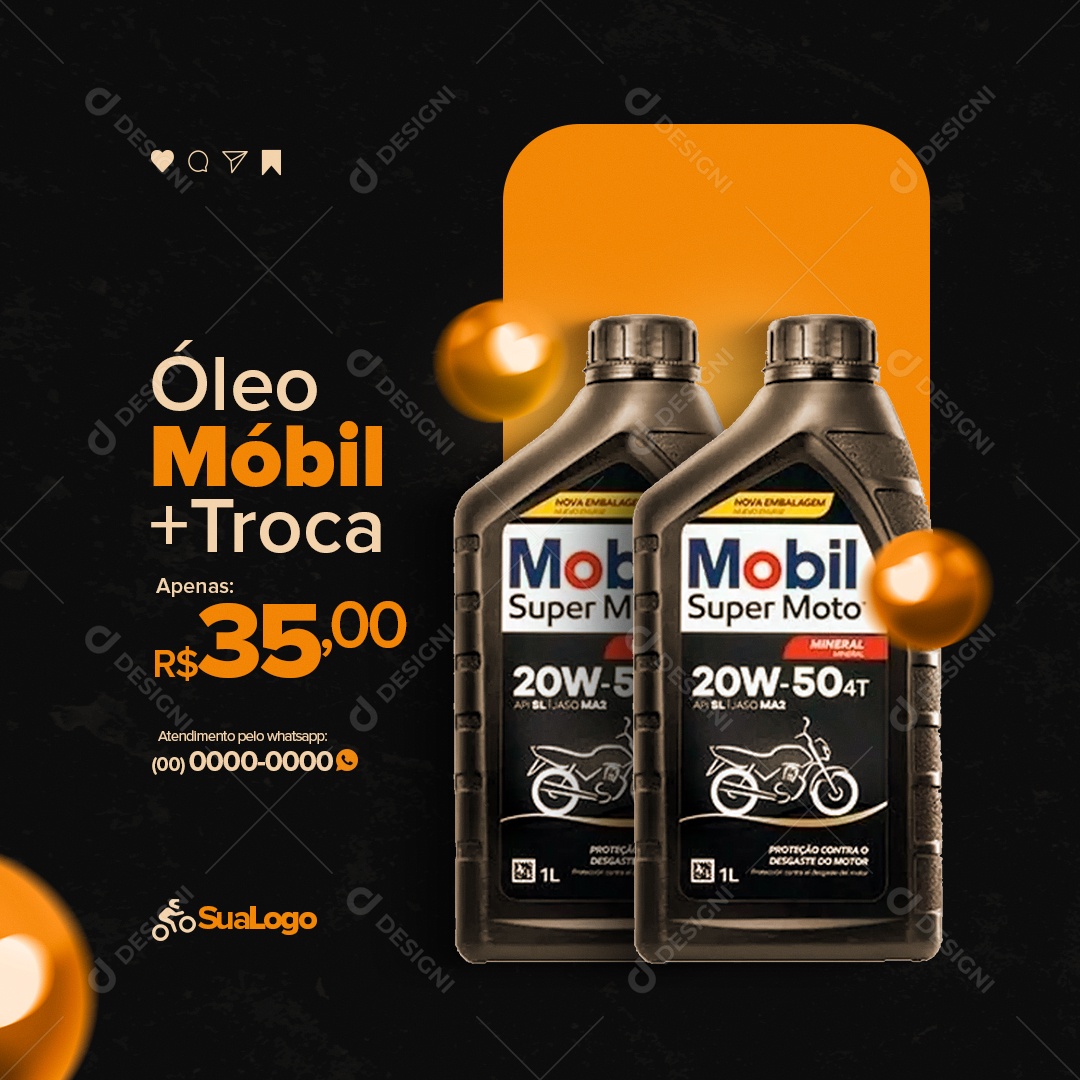 Óleo Mobil Oficina Mecânica Moto Peças e Acessórios Social Média PSD Editavel