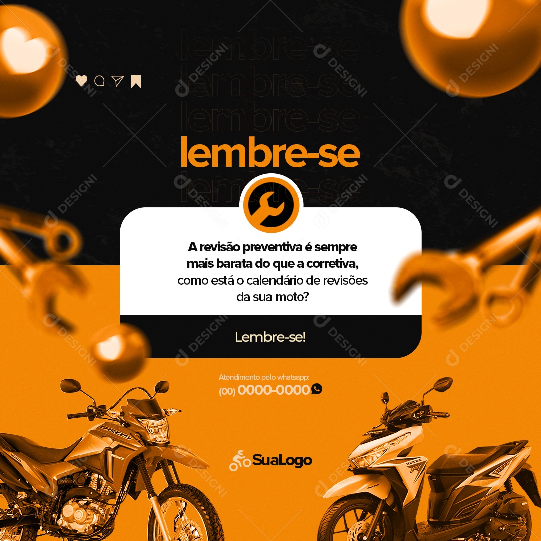 Lembrete A Revisão Preventiva é Sempre Mais Barata do Que a Corretiva Oficina Mecânica Social Media PSD Editável