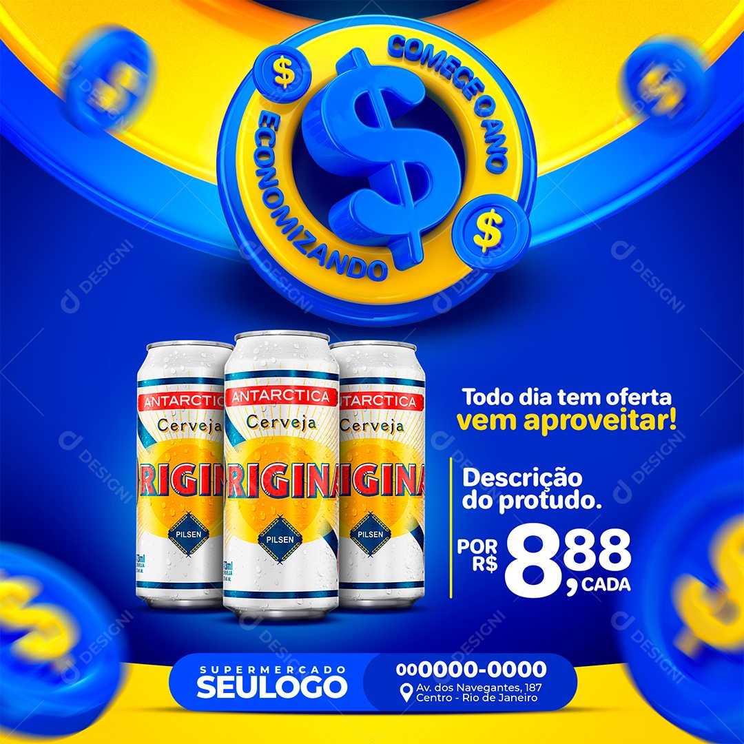 Post Supermercado Comece O Ano Economizando Social Media PSD Editável