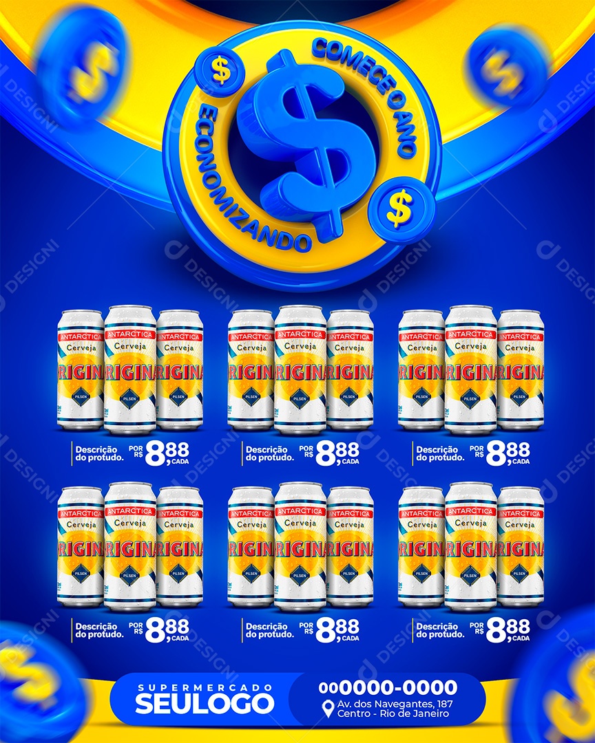 Encarte Supermercado Comece O Ano Economizando Social Media PSD Editável