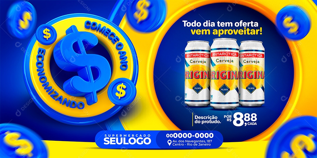 Banner Supermercado Comece O Ano Economizando Social Media PSD Editável