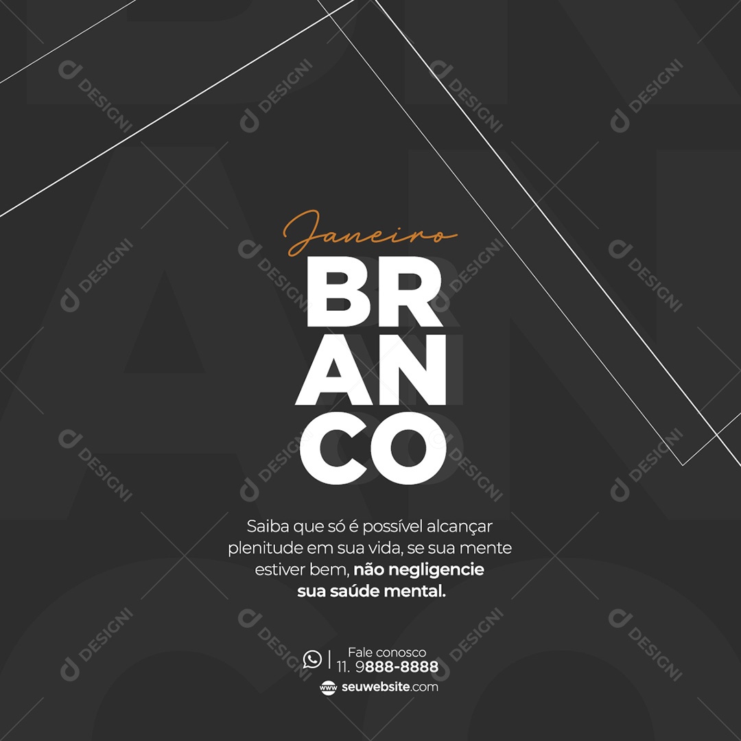Post Janeiro Branco Conscientização Sobre a Saúde Mental Social Media PSD Editável