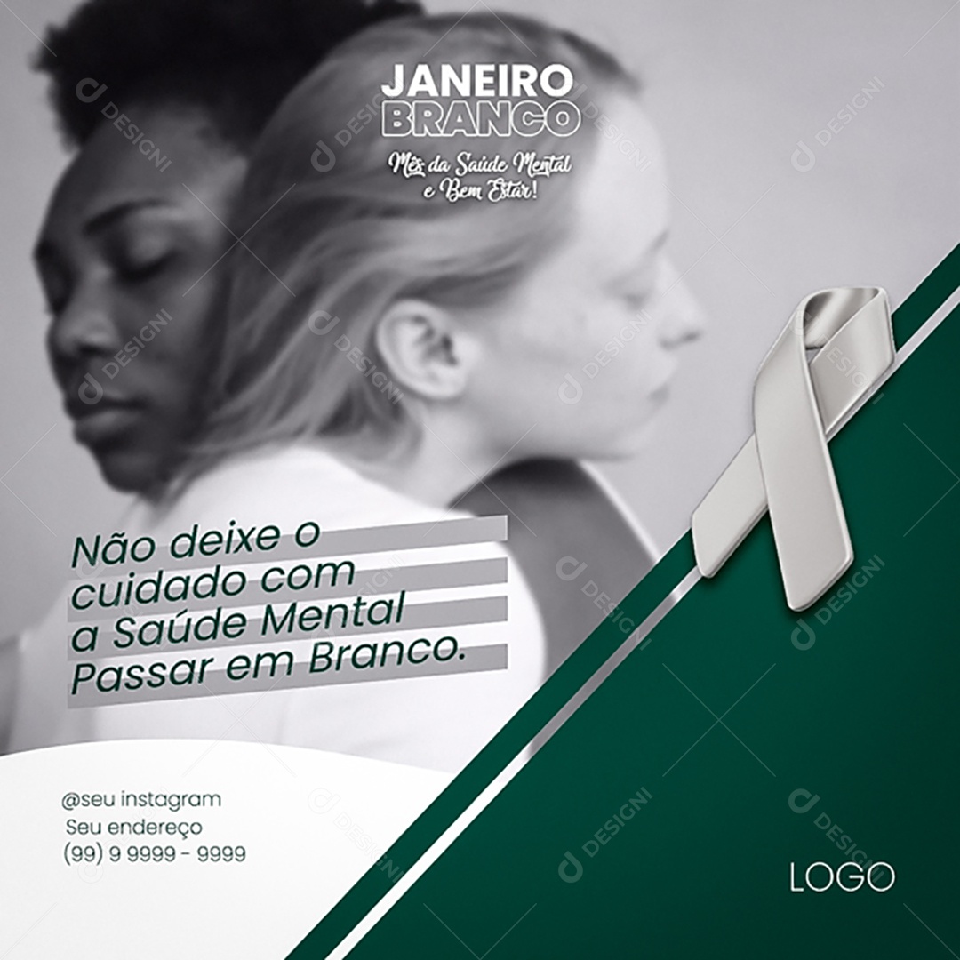 Janeiro Branco Não Deixe o Cuidado Com a Saúde Mental Passar em Branco Social Media PSD Editável