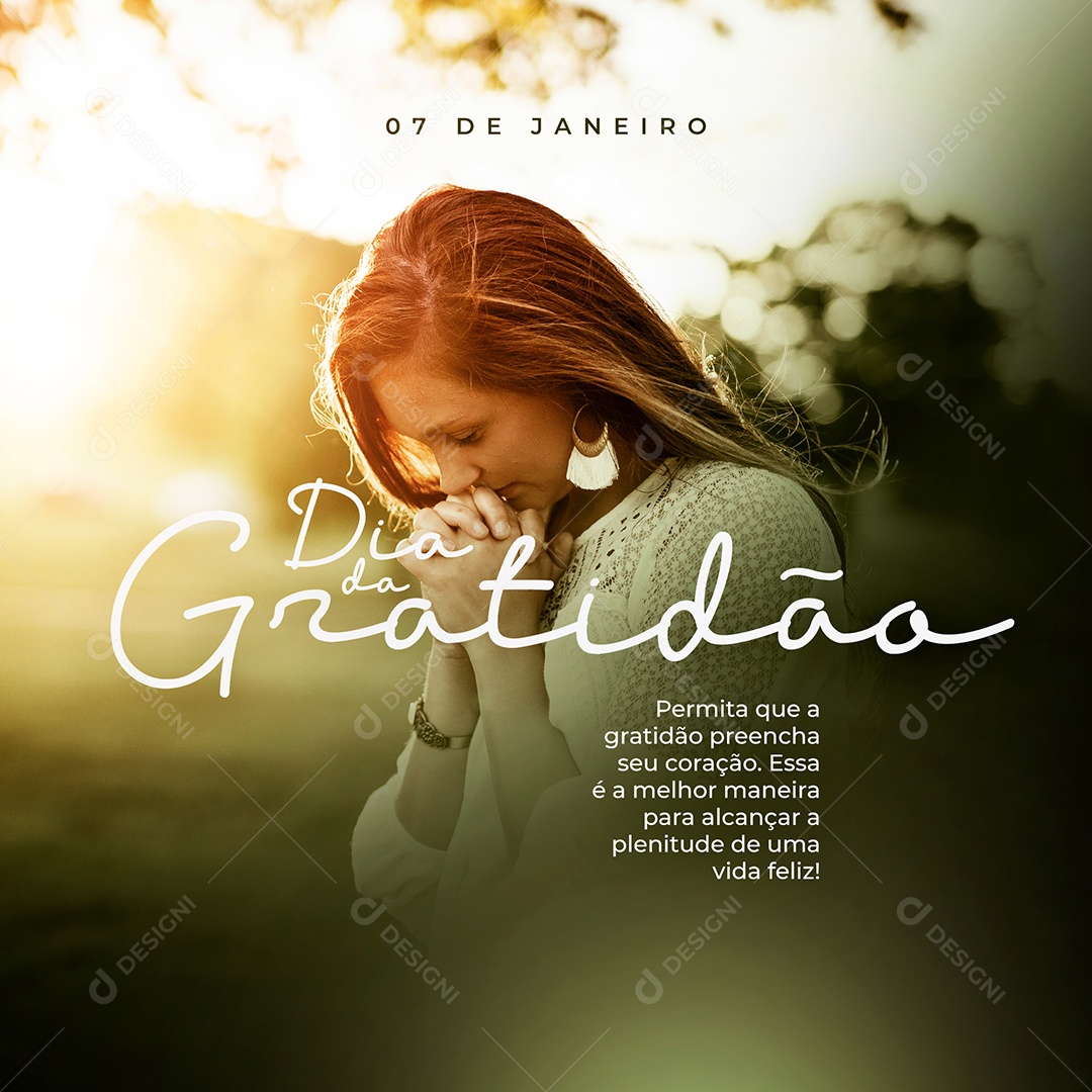 Dia da Gratidão Permita Que a Gratidão Preencha Seu Coração Essa é a Melhor Maneira Para Alcançar a Plenitude de Uma Vida Feliz Social Media PSD Editável