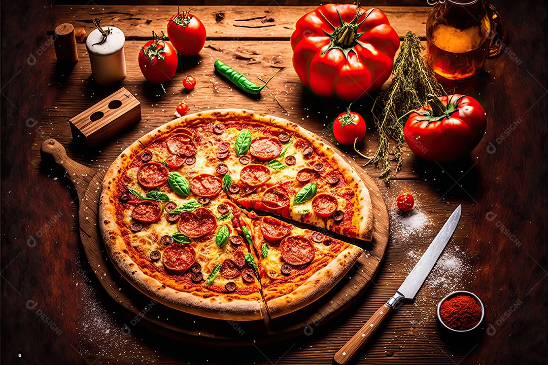 Ilustração sobre pizza