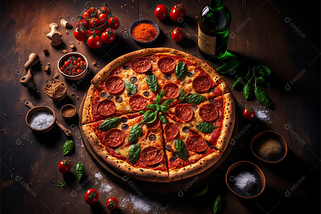 Ilustração sobre pizza