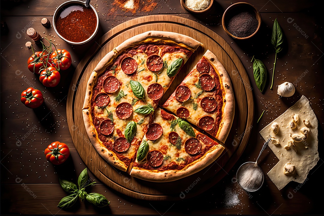 Ilustração sobre pizza