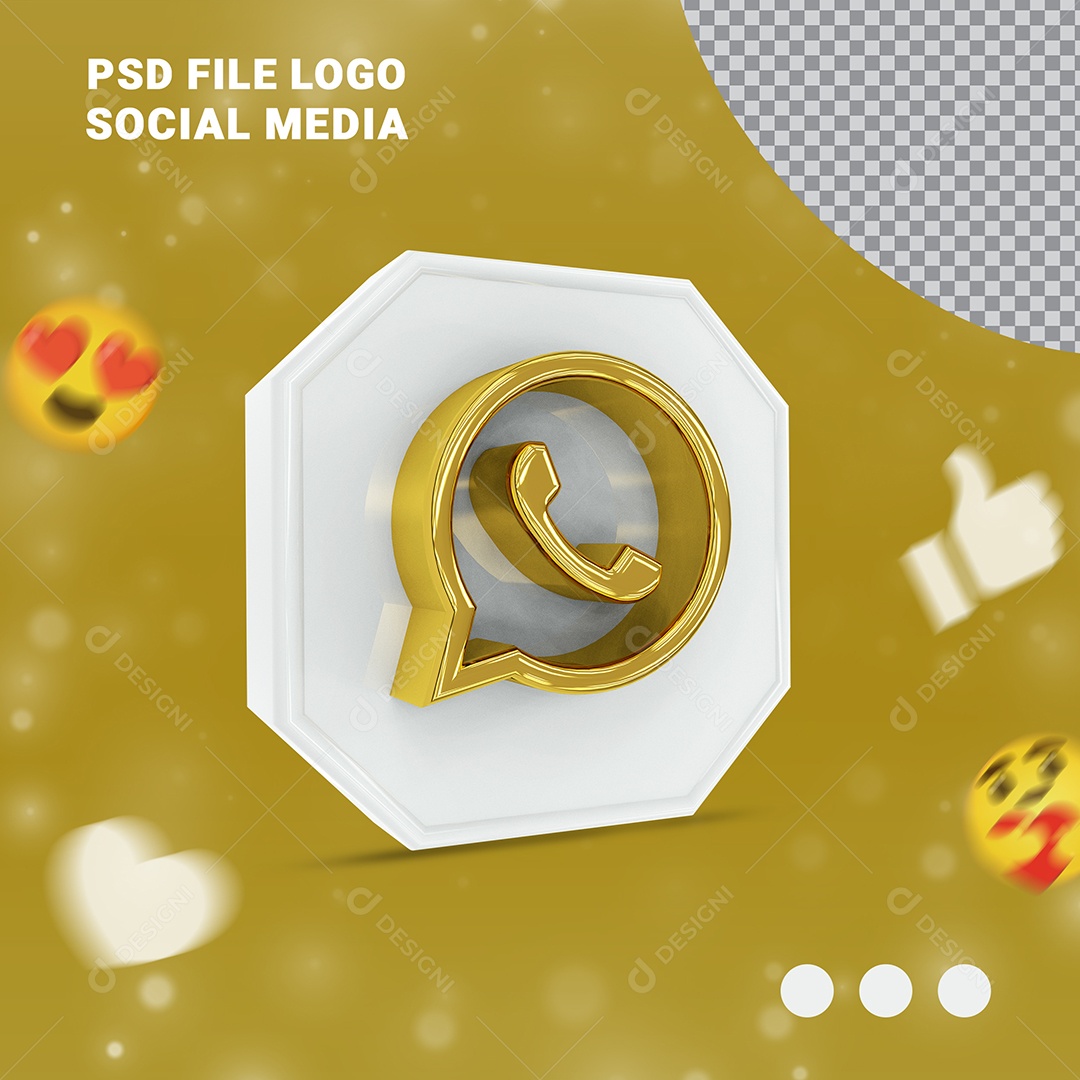 Ícone Whatsapp 3D Dourado e Branco Elemento para Composição PSD