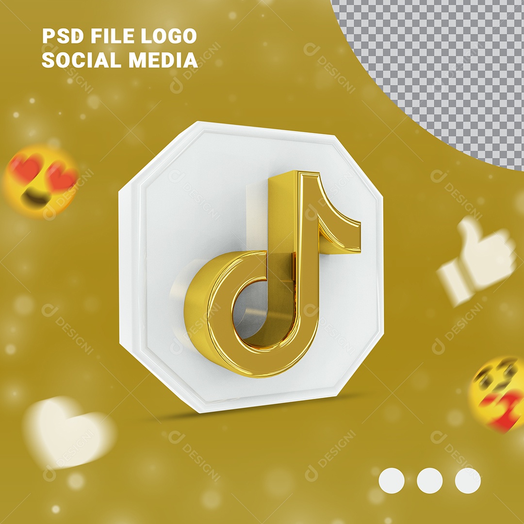 Ícone TikTok 3D Dourado e Branco Elemento para Composição PSD