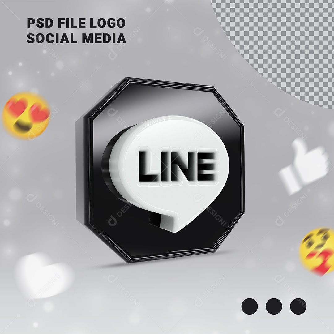 Ícone Line 3D Preto e Branco Elemento para Composição PSD