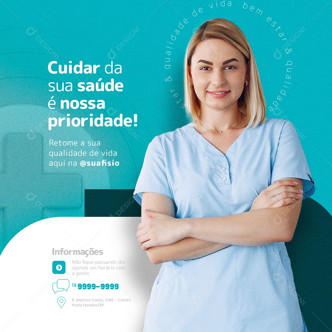 Cuidar da sua Saúde é Nossa Prioridade Fisioterapia Social Media PSD Editável