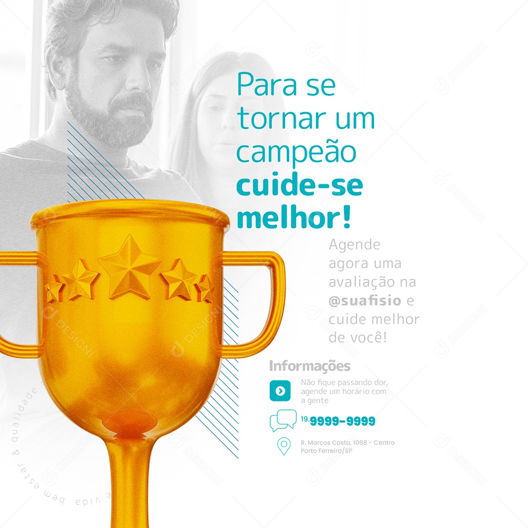 Para se Tornar um Campeão Cuide-se Fisioterapia Social Media PSD Editável