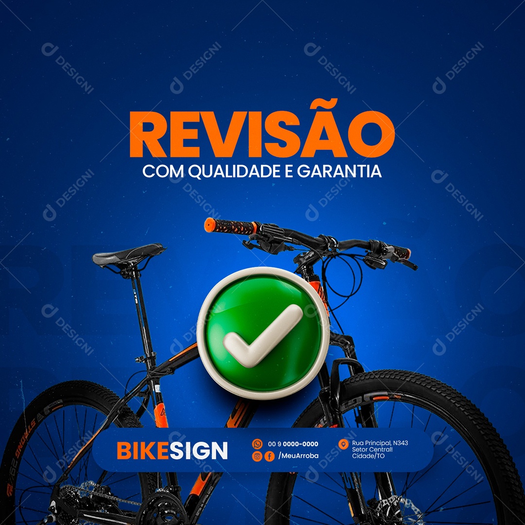Revisão com Qualidade e Garantia Bicicletaria Social Media PSD Editável