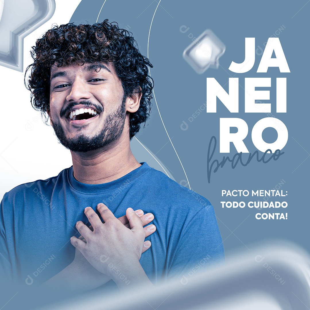 Janeiro Branco Pacto Mental Todo Cuidado Conta Social Media PSD Editável