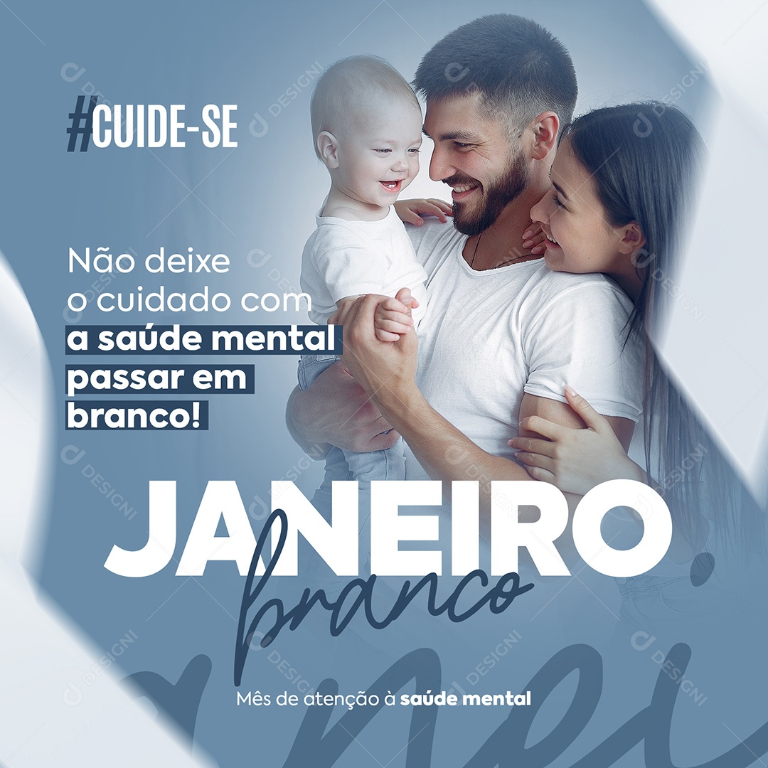 Janeiro Branco Não Deixe o Cuidado Com a Saúde Mental Passar em Branco Social Media PSD Editável