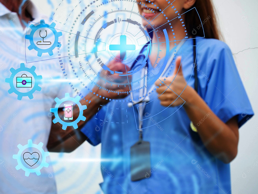 Apontando o dedo de ok com alegria enfermeira