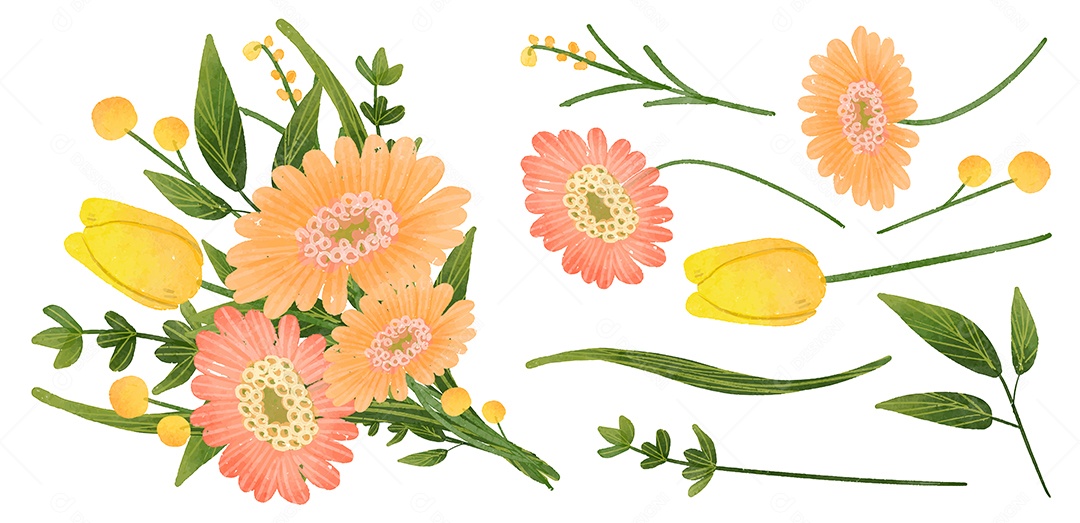 Lindo Desenho de Buquê de Flores para Decoração Vetores EPS Editável