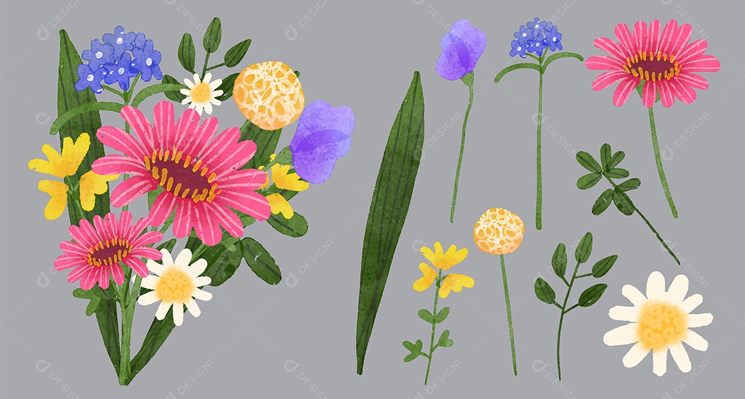 Lindo Desenho de Buquê de Flores para Decoração Vetores EPS Editável