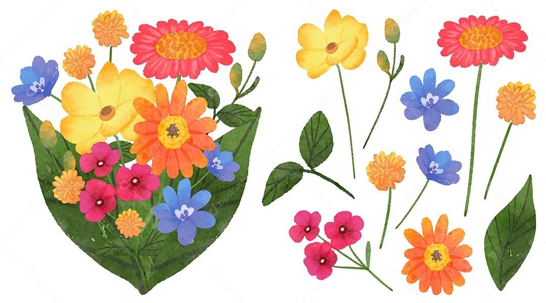 Lindo Desenho de Buquê de Flores para Decoração Vetores EPS Editável