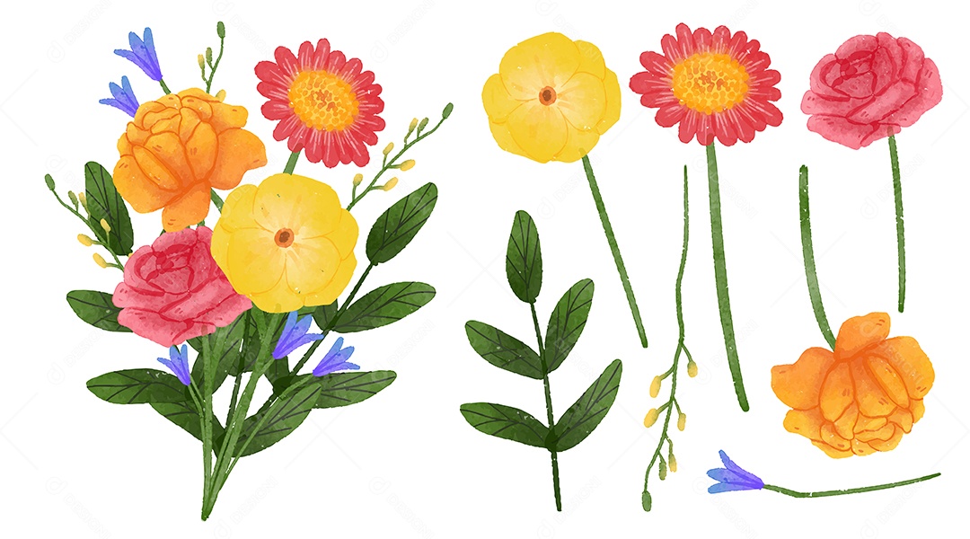 Lindo Desenho de Buquê de Flores para Decoração Vetores EPS Editável
