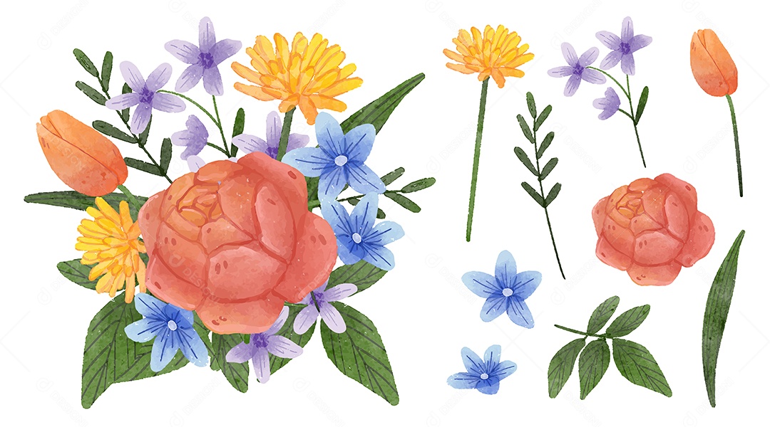 Lindo Desenho de Buquê de Flores para Decoração Vetores EPS Editável