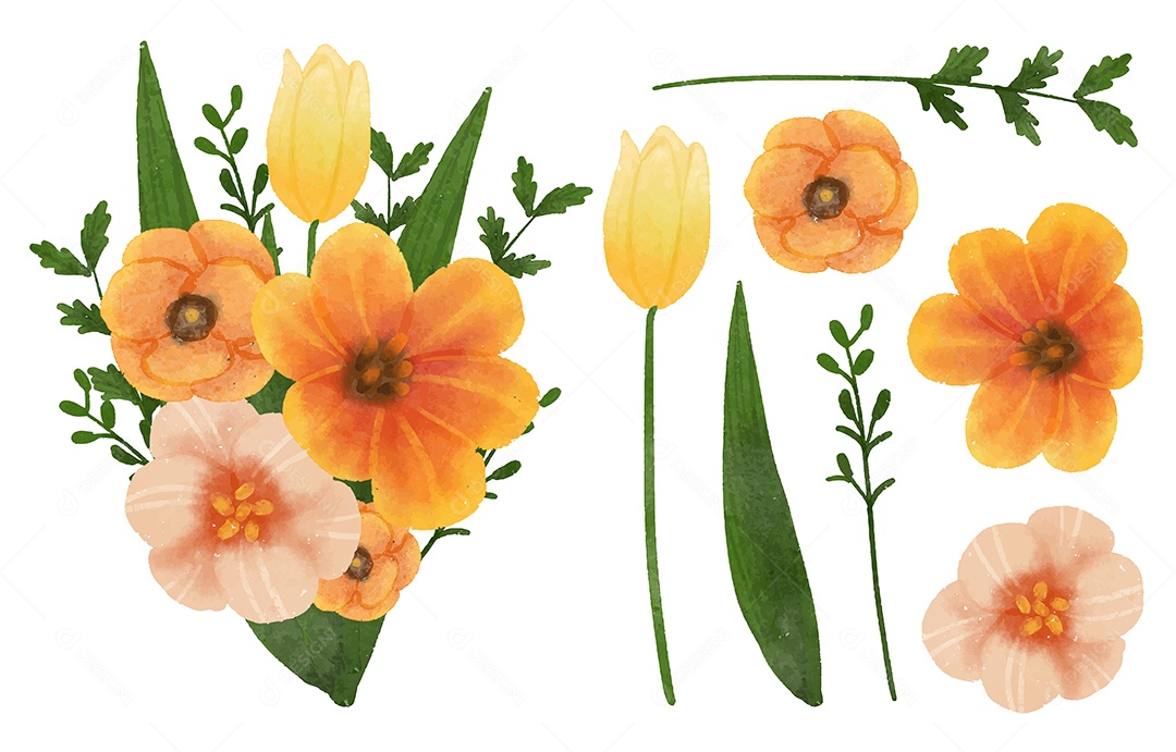 Lindo Desenho de Buquê de Flores para Decoração Vetores EPS Editável