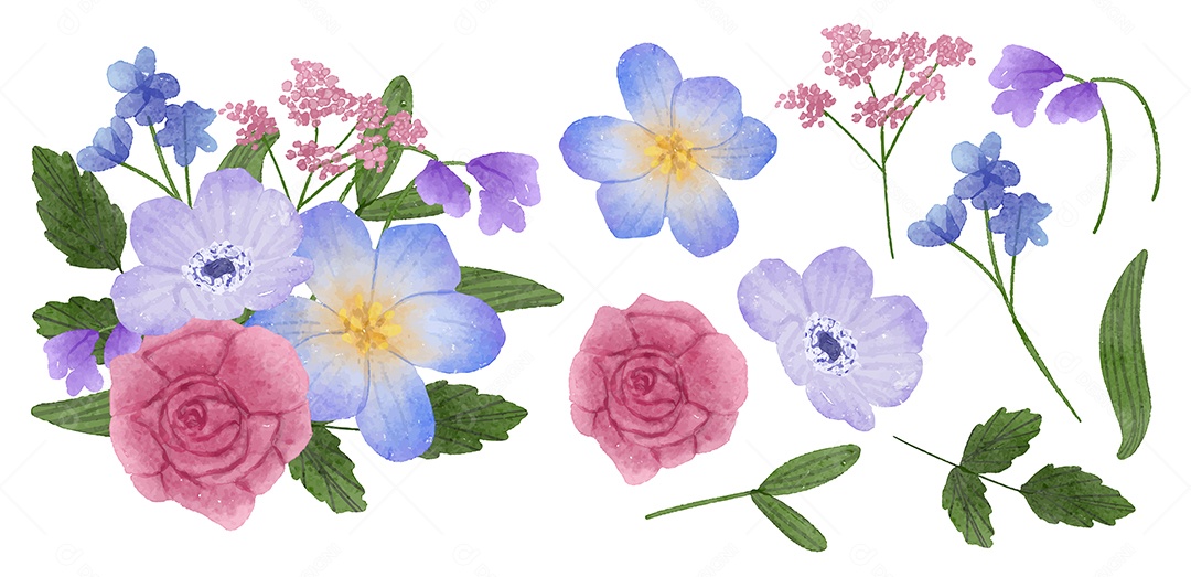 Lindo Desenho de Buquê de Flores para Decoração Vetores EPS Editável