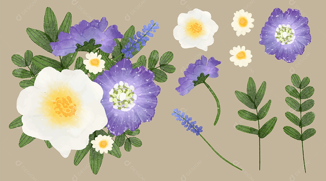 Lindo Desenho de Buquê de Flores para Decoração Vetores EPS Editável