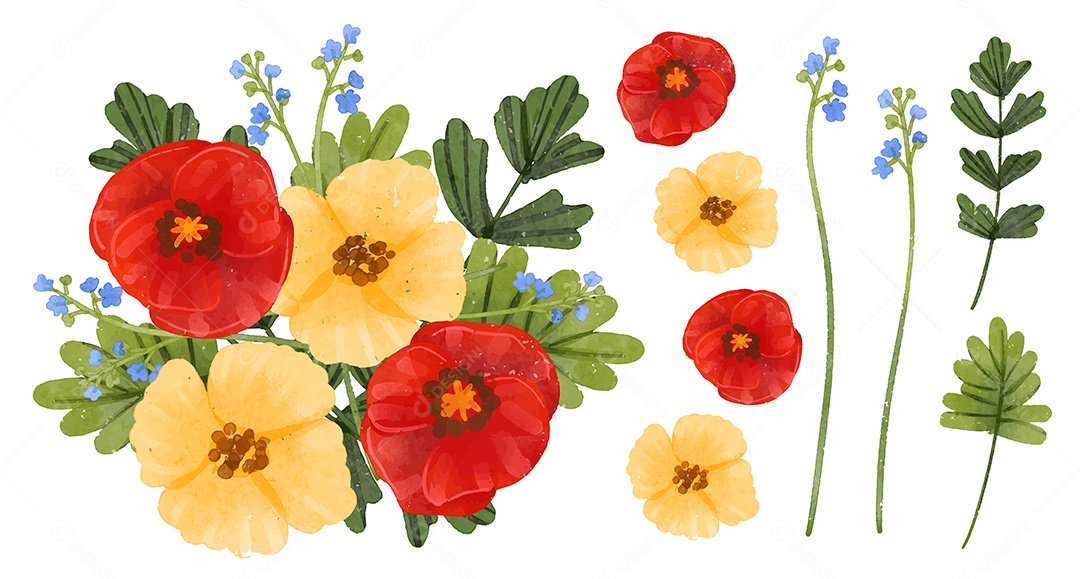 Lindo Desenho de Buquê de Flores para Decoração Vetores EPS Editável