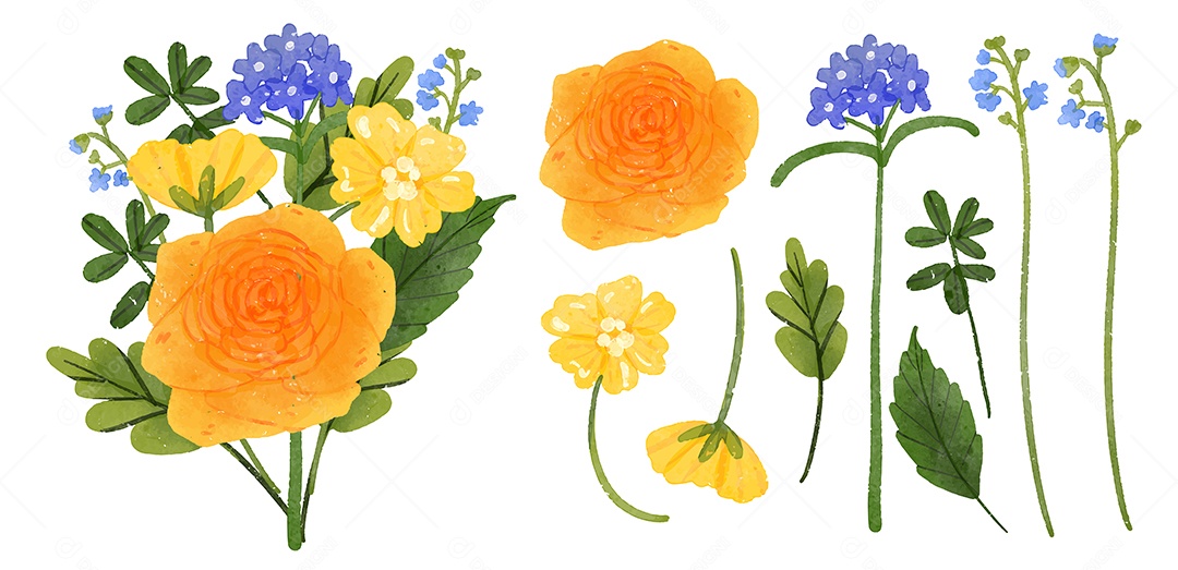 Lindo Buquê de Flores para Decoração Vetores EPS Editável