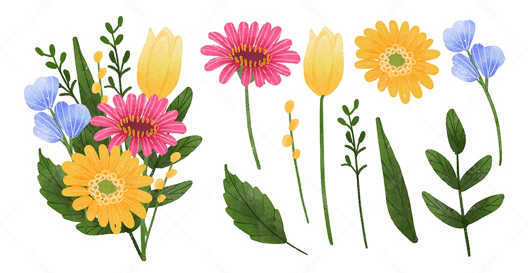 Lindo Buquê de Flores para Decoração Vetores EPS Editável