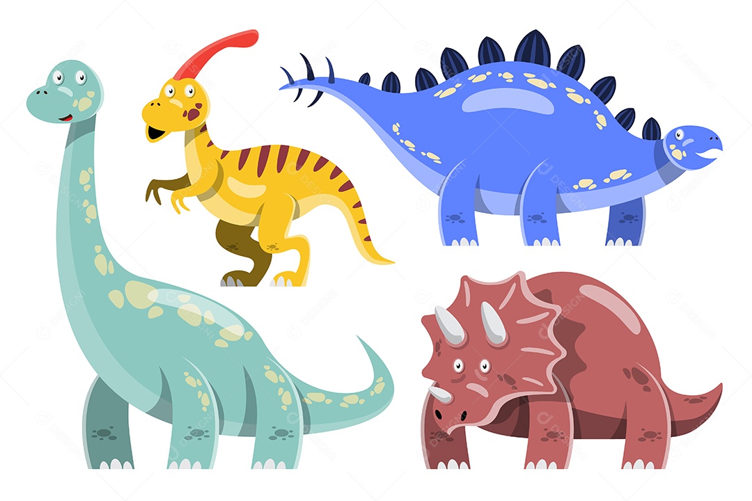 Conjunto de Dinossauros em Desenho Animado Vetor EPS