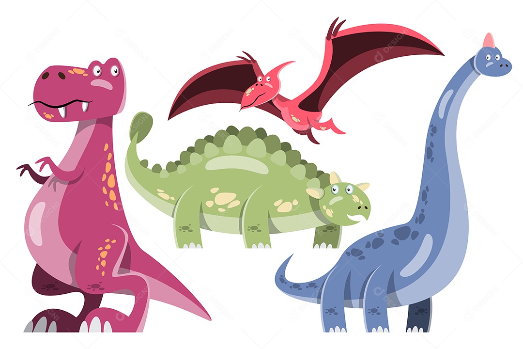 Conjunto de Dinossauros em Desenho Animado Vetor EPS