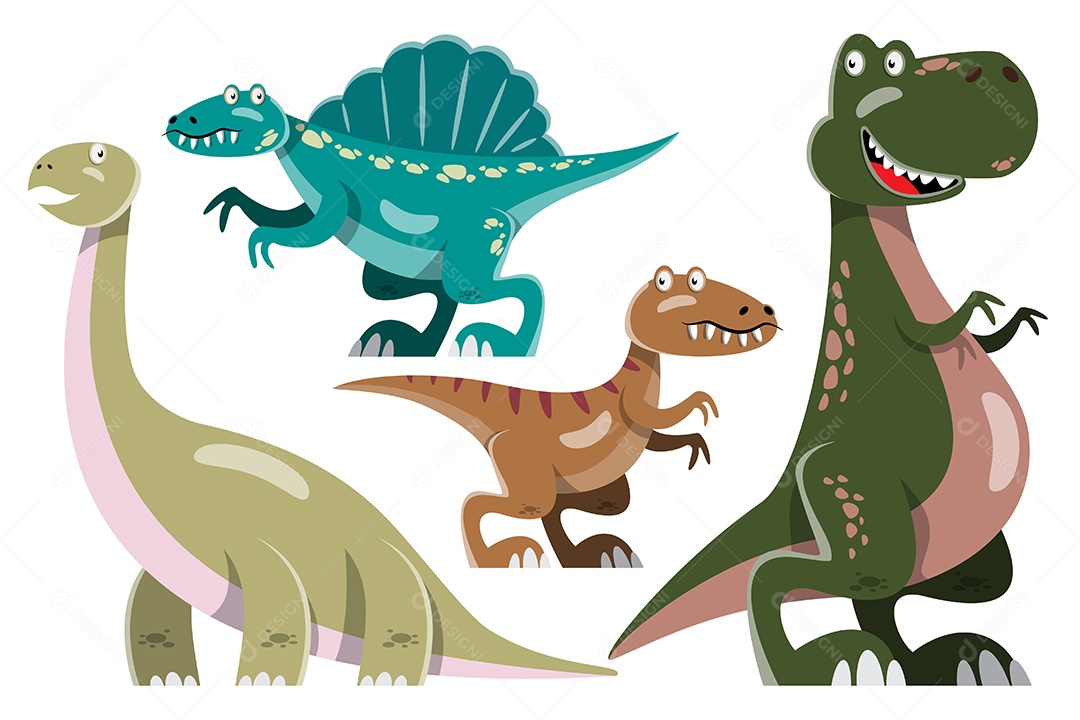 Conjunto de Dinossauros em Desenho Animado Vetor EPS