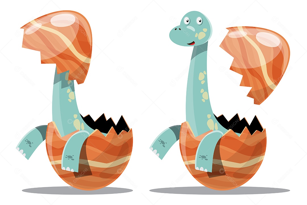 Dinossauro Saindo do Ovo em Desenho Animado Vetor EPS