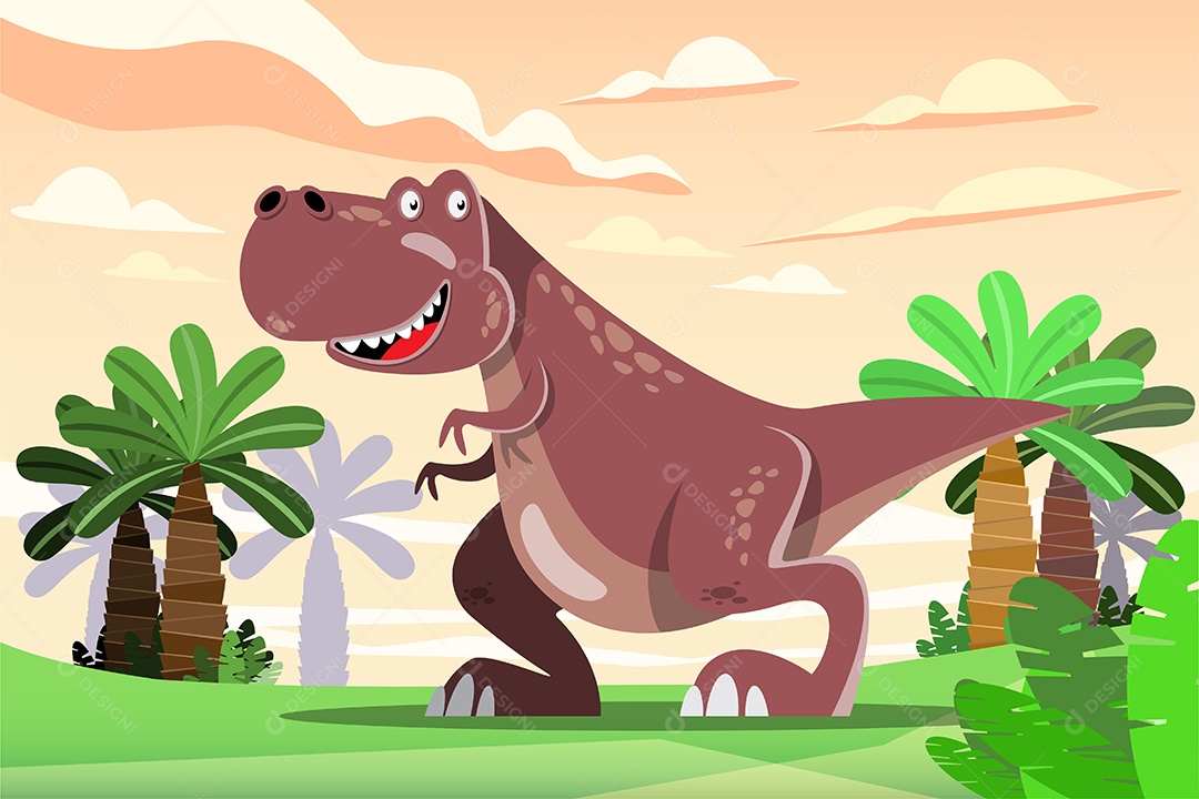 Dinossauro Gigante na Ilha em Desenho Animado Vetor EPS