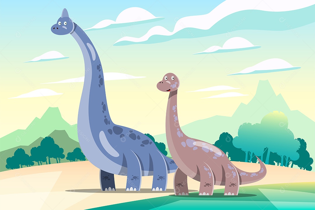 Dinossauros em Desenho Animado Vetor EPS
