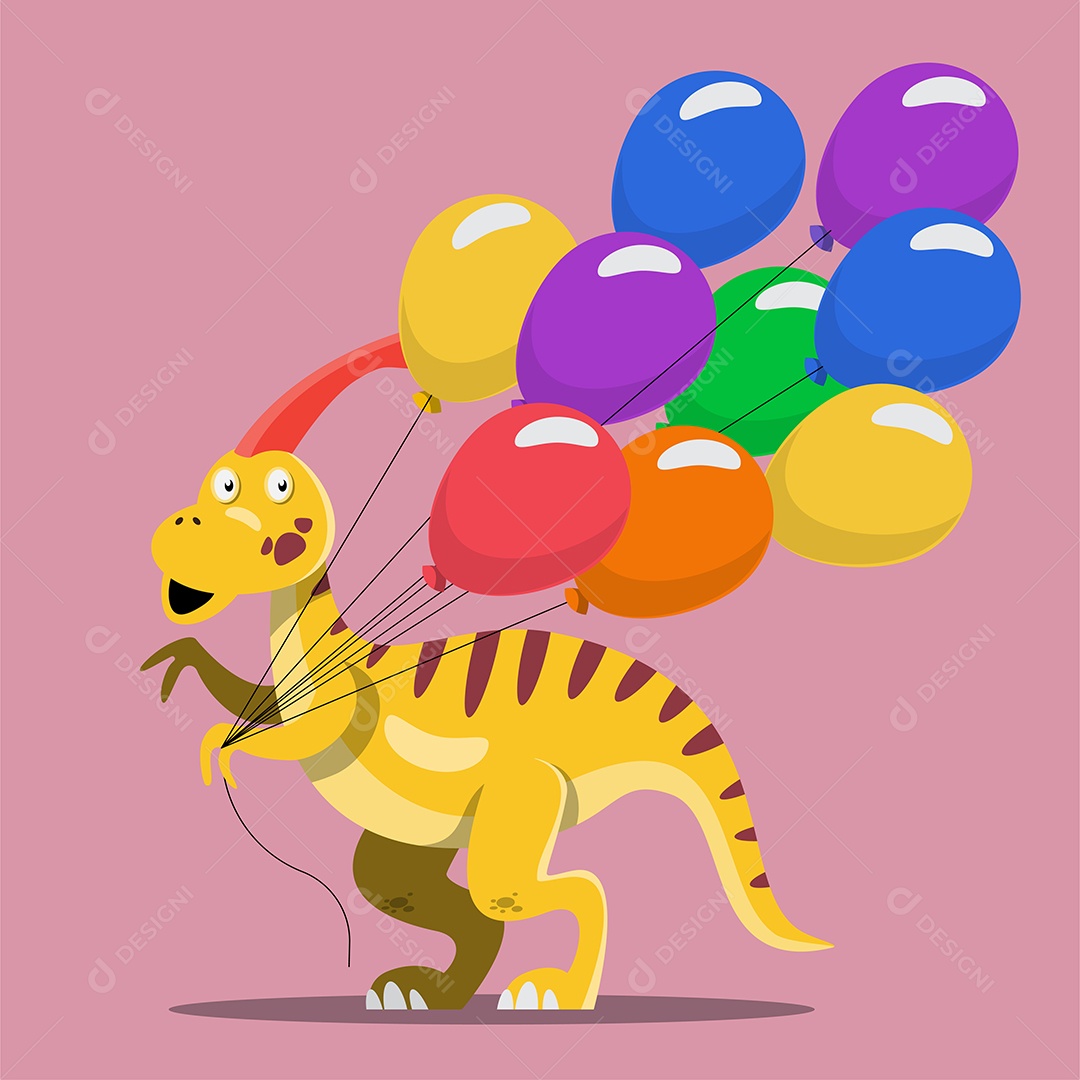 Dinossauro Vendendo Balões Desenho Animado Vetor EPS