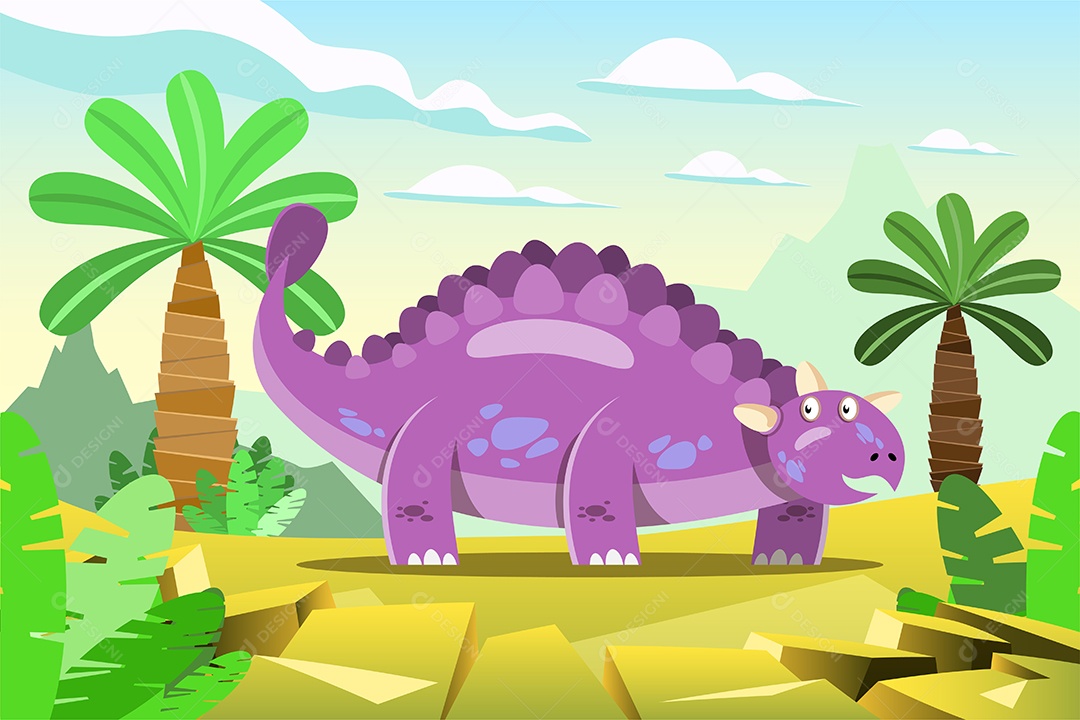 Dinossauro Gigante Roxo em Desenho Animado Vetor EPS