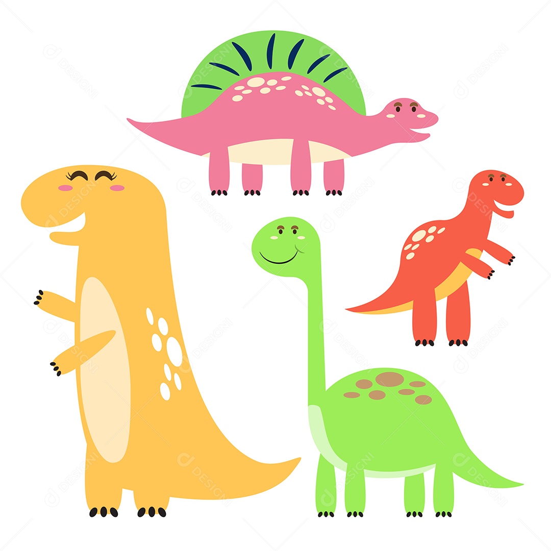 Conjunto de Dinossauros Desenho Animado Vetor EPS