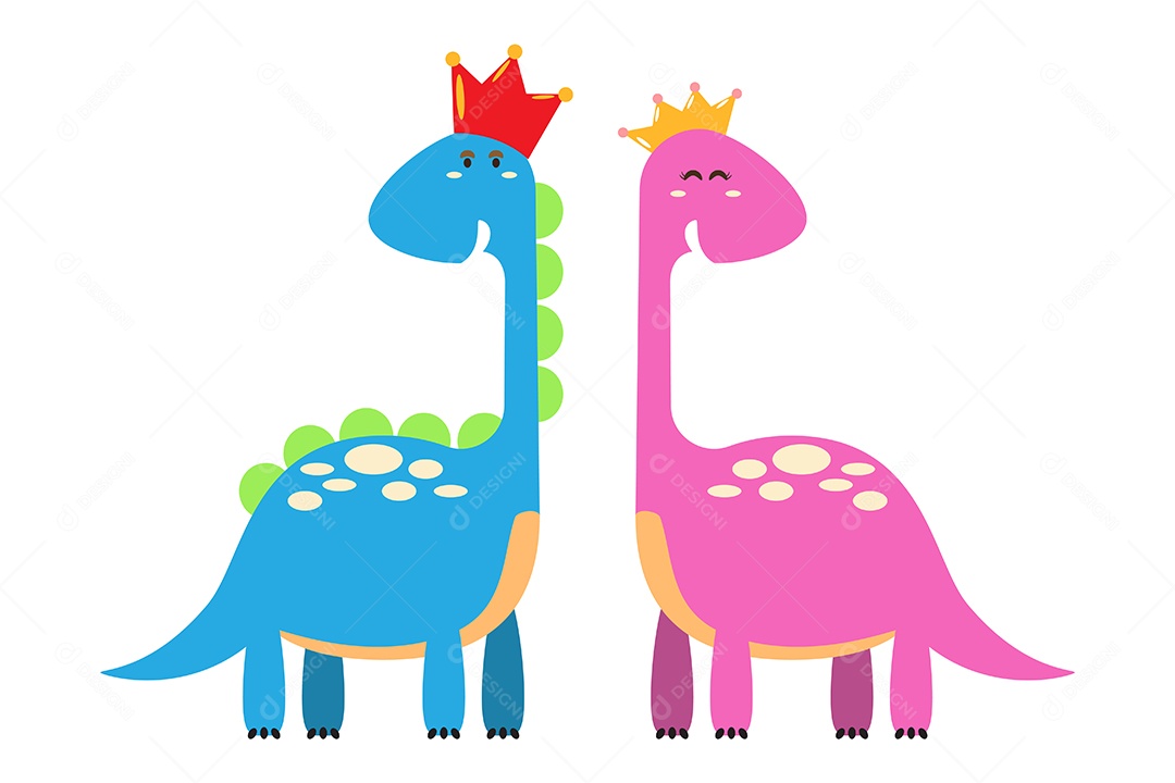 Casal de Dinossauro Rei e Rainha Desenho Animado Vetor EPS