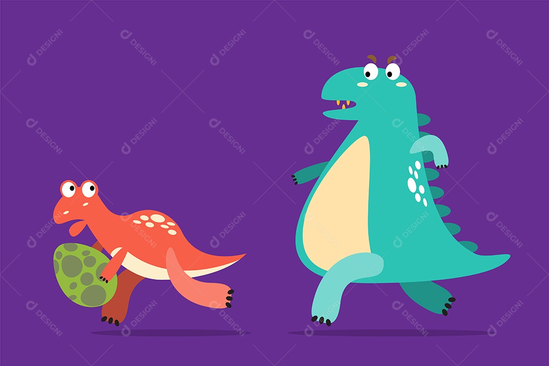 Dinossauro Correndo com Ovo Desenho Animado Vetor EPS
