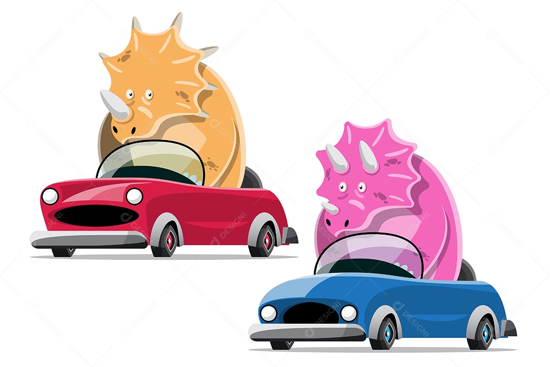 Dinossauros em Carros Desenho Animado Vetor EPS