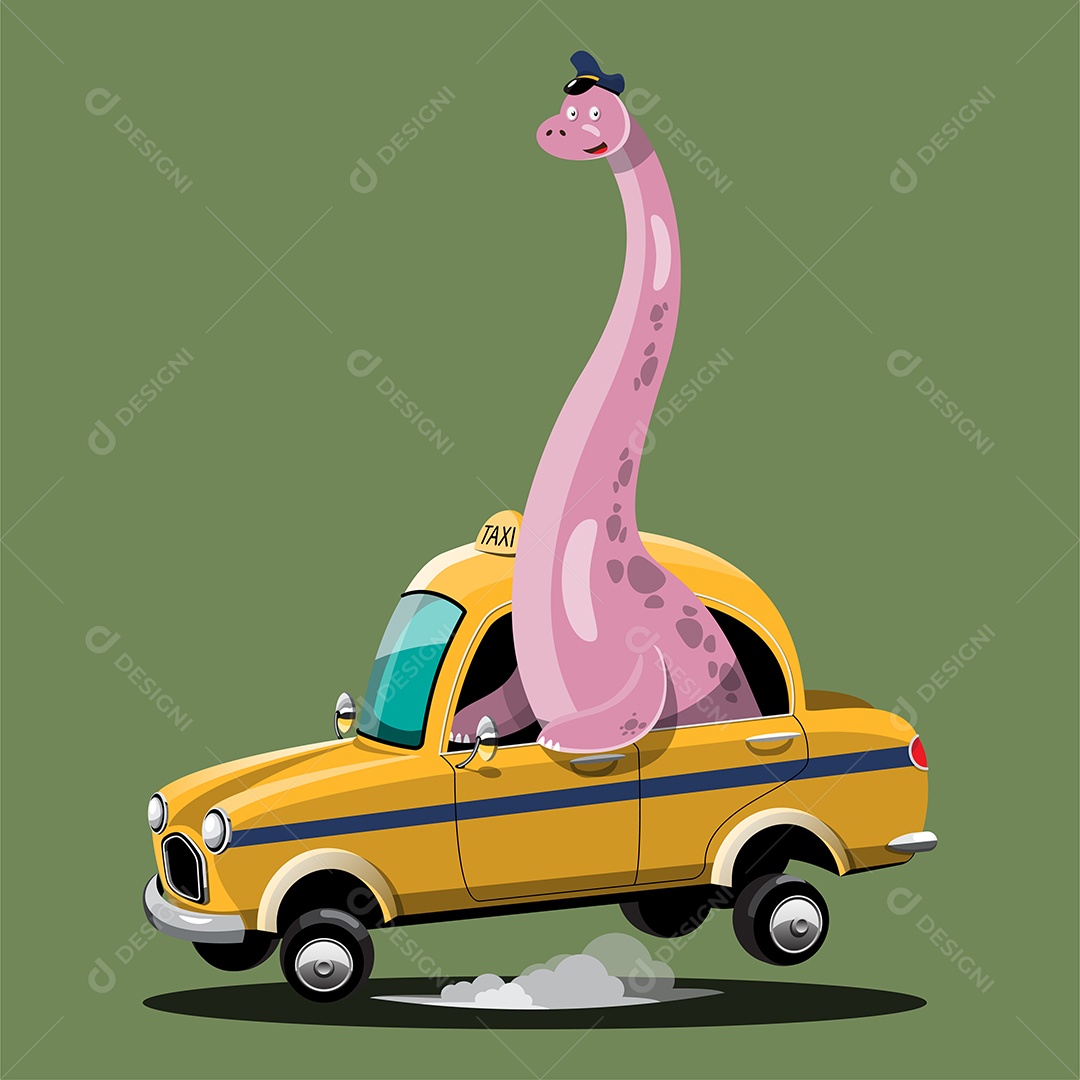Dinossauro Taxista Desenho Animado Vetor EPS
