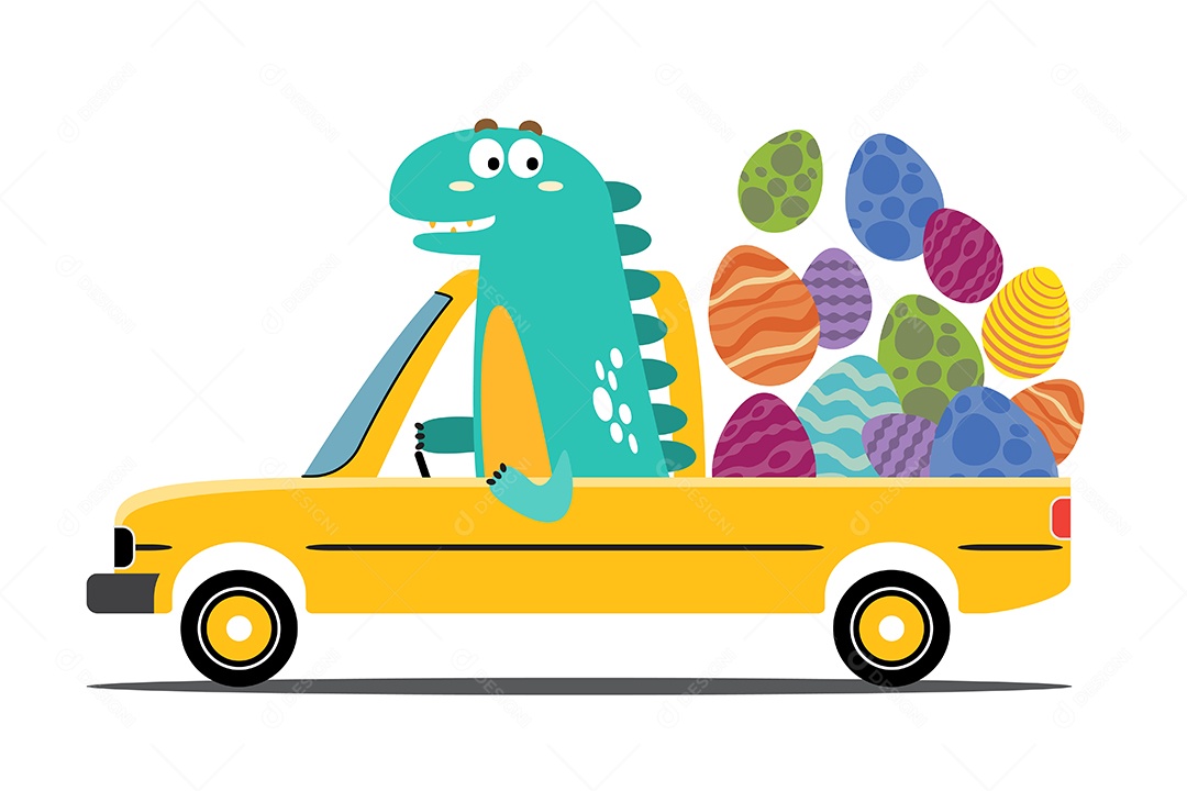 Dinossauro Dentro de Carro Desenho Animado Vetor EPS