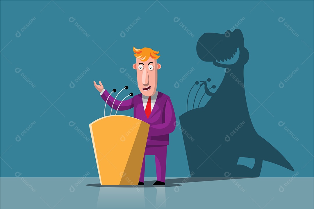 Dinossauro Desfaçado de Politico fazendo Discurso Desenho Animado Vetor EPS